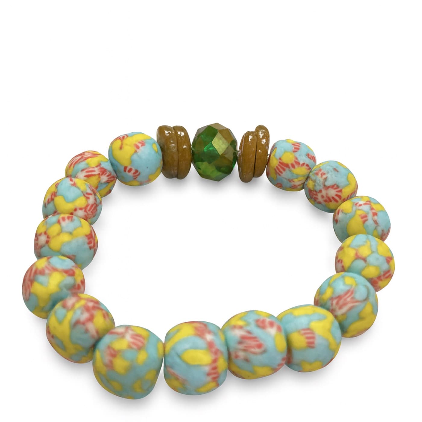 Floral Beads Green Accent Bracelet
